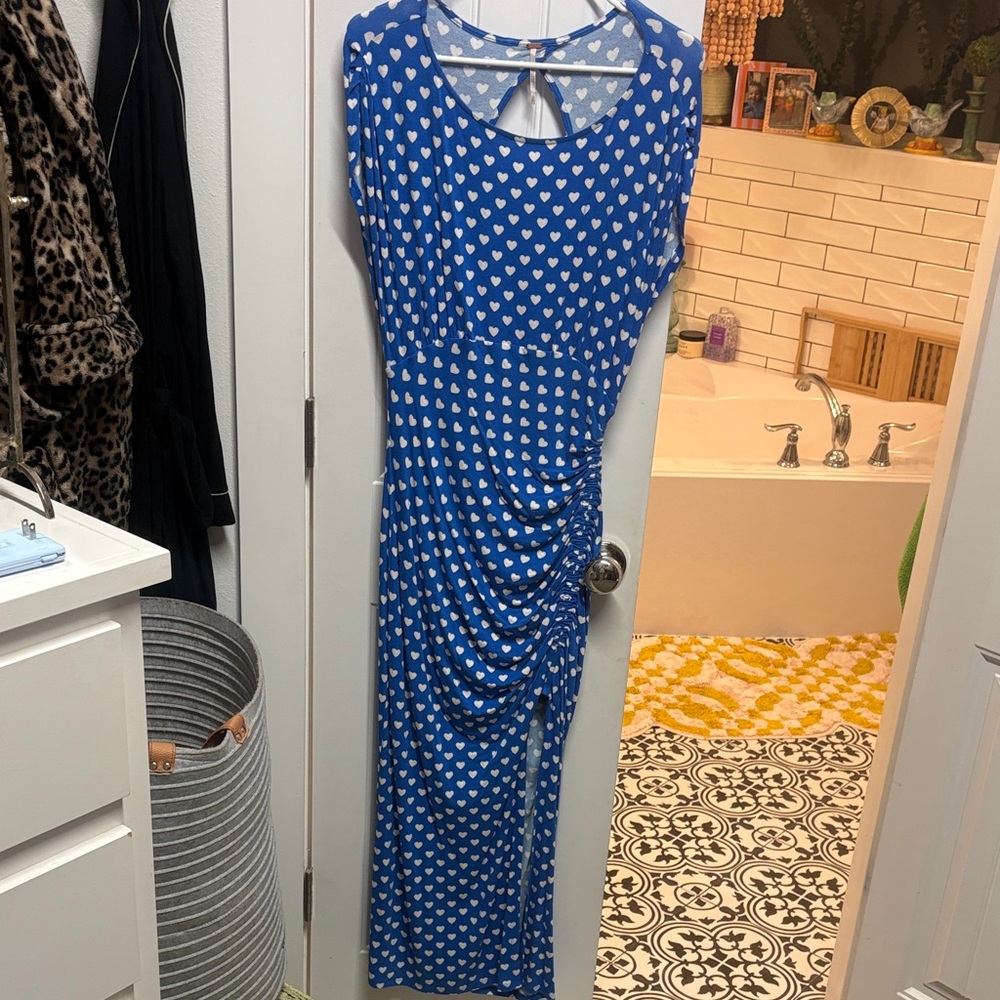 Free People Blue Heart-Print Maxi Dress